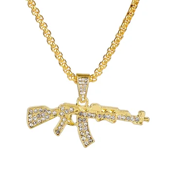 

Golden Pistol Pendants Necklaces Submachine Gun Necklace Men Hip Hop Jewelry Accessories Chain Collier-30