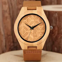 Природа Watch Для мужчин наручные кварцевые часы древесины уникальный Роман Дизайн циферблат Подлинная Кожаный ремешок для часов Лидер