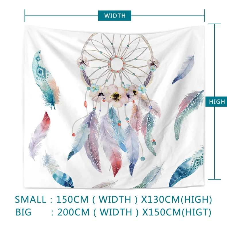 Beautiful Fantasy Feather Printed Hanging Tapestry Yoga Mat Home Decor Wall Tapestry Soft Livingroom Tapestry Bedroom Carpet