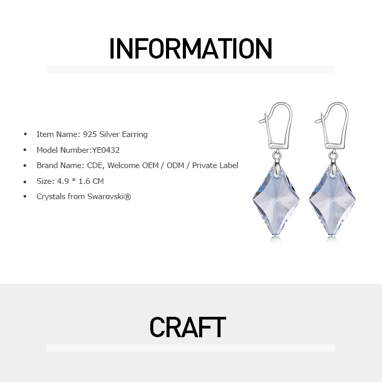 CDE 925 пробы серебряные серьги украшенные кристаллами геометрические Висячие женские серьги ювелирные изделия из серебра