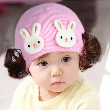 

Baby hats Newborn Baby Girl Hat Cap Winter Baby Girls Warm Knit Beanie Hats with Plait Cartoon Infant Caps