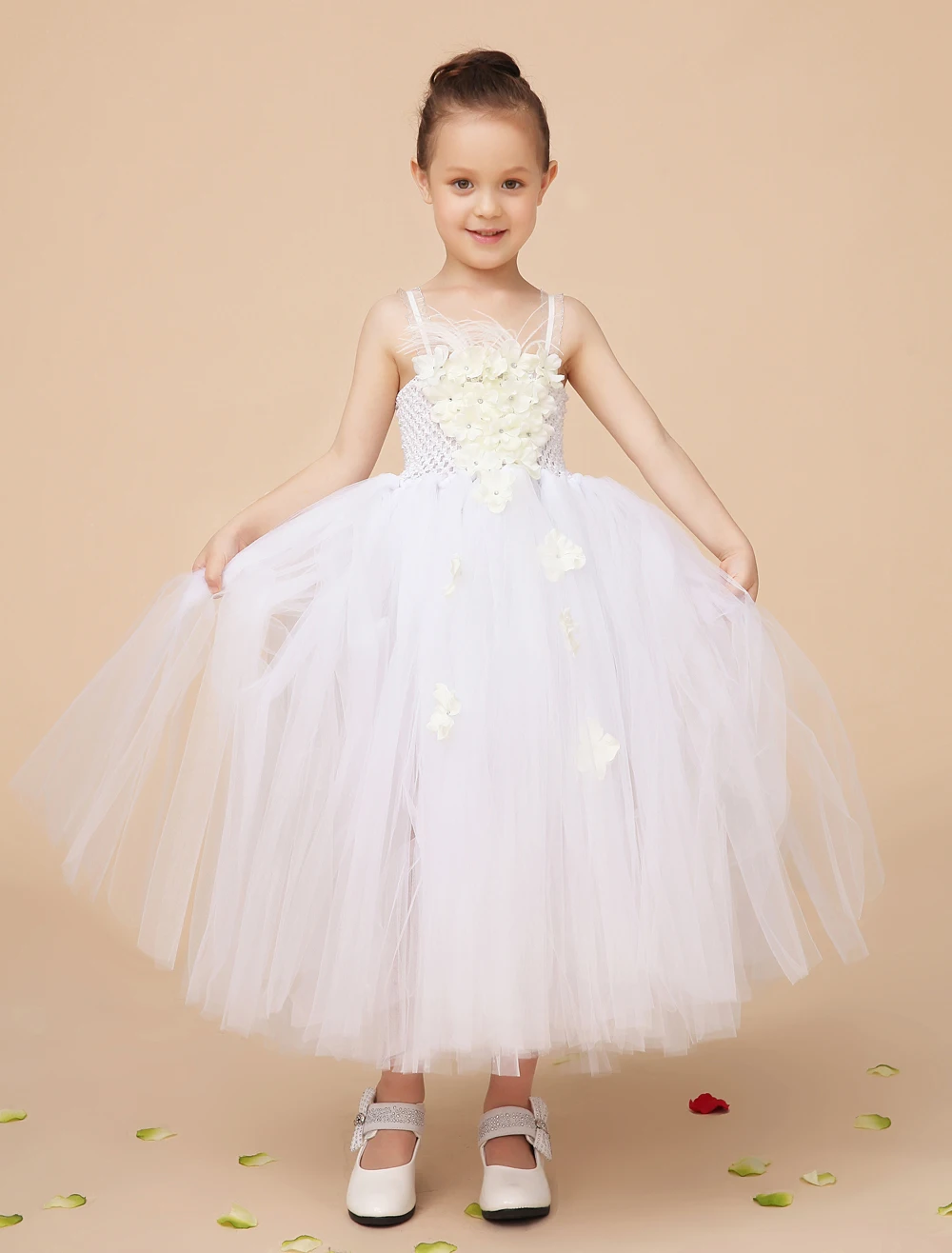 Fashion Ivory little girls princess dresses with appliques elegant formal wedding flower girls dresses kids pageant