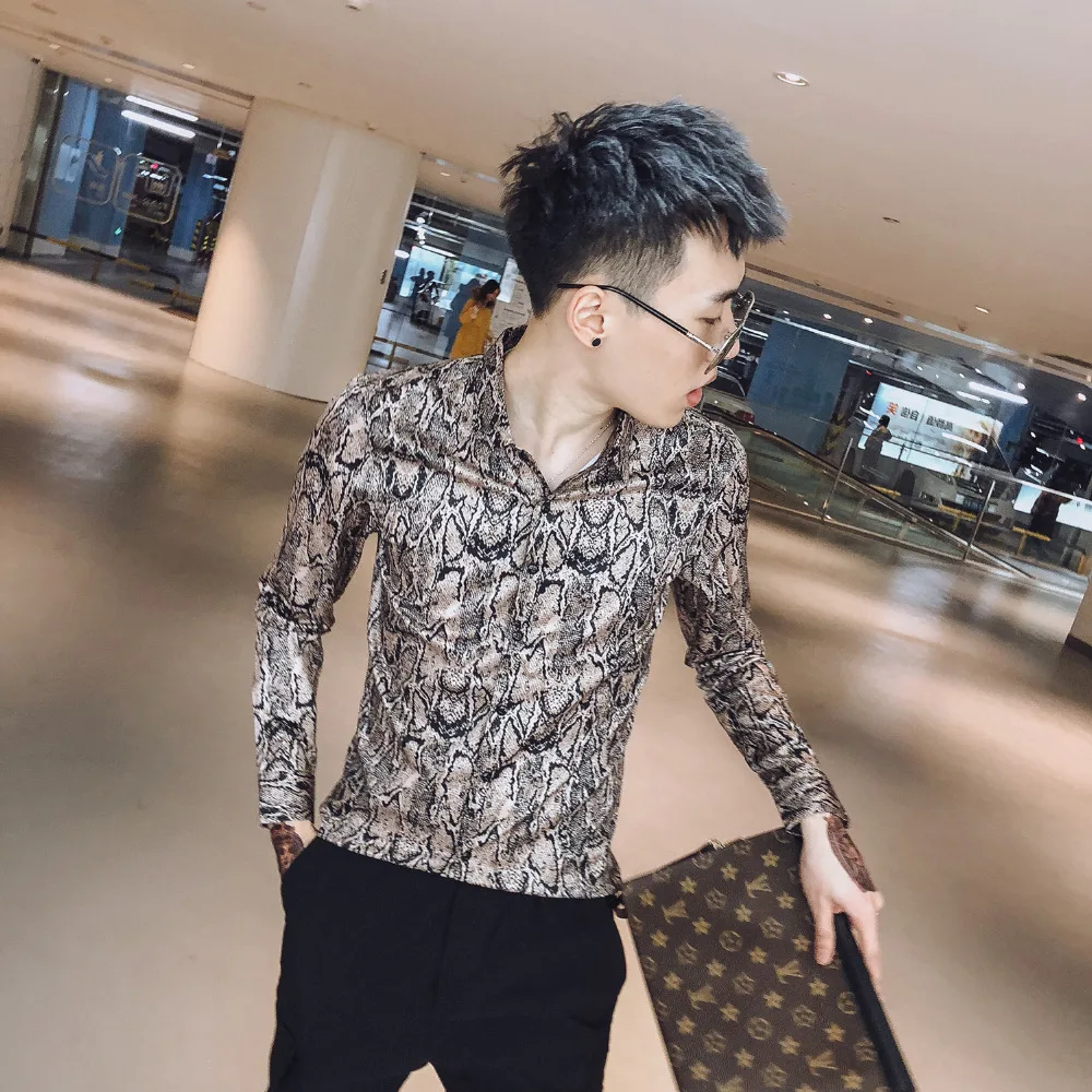 

2019 new men's long-sleeved nightclub bar floral retro shirt social guy personality handsome casual shirt men's clothing