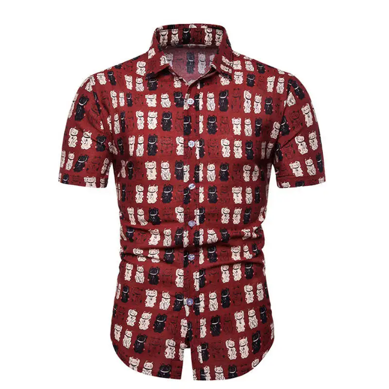 Новая мода Для мужчин лето Для мужчин рубашка Bohe цветочный короткий рукав лен Базовая Блузка Топ Плюс Размеры Ежедневно camisa masculina - Цвет: TC37 red