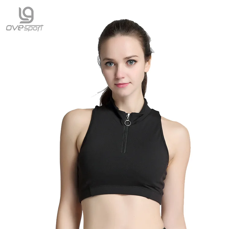 OVESPORT Front Zipper Women Sports Bras Fitness Running Gym Workout