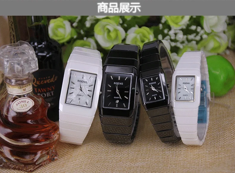 RGENS Марка Официальный Дамы Часы женские наручные часы черный 100% Керамика кварцевые квадратный роскошные 30 м водонепроница