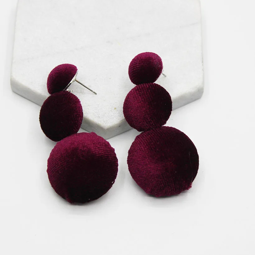 New fashion fabric velvet large round earrings lattice earrings female