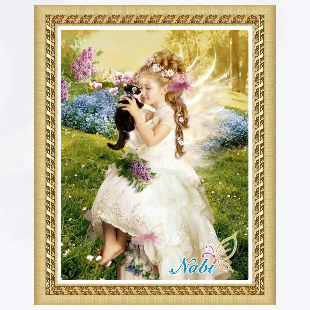 

religion angel fairy panel 3d diy beadwork 3652R - Round Diamond embroidery cross stitch diamond mosaic painting