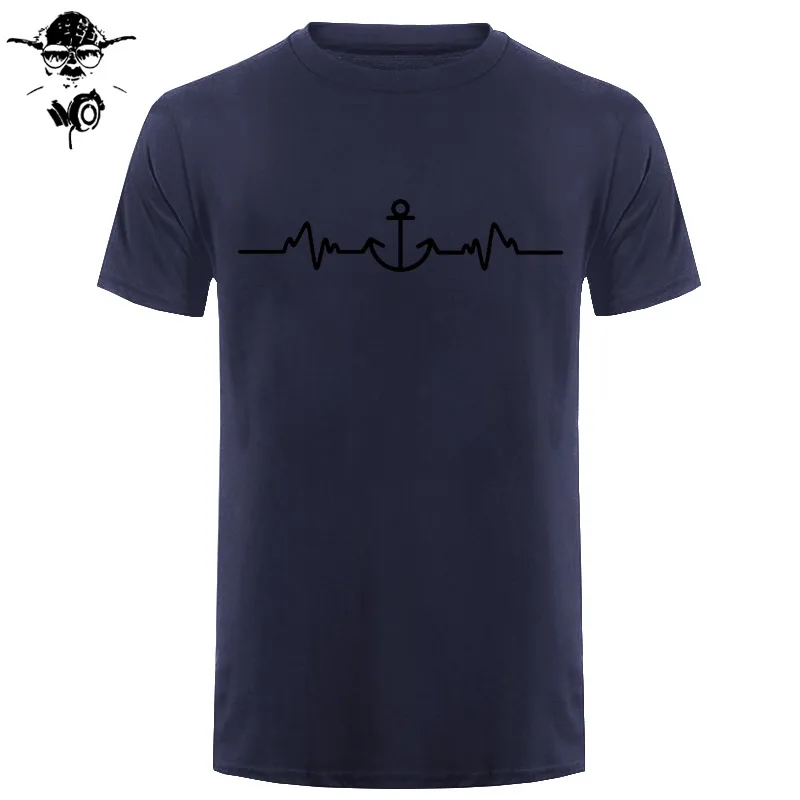 Sailinger Anchor Pulse Heartheat Футболка-Yacht Sail Tee Забавный подарок на день рождения Футболка с принтом Мужская брендовая футболка Новинка - Цвет: navy black