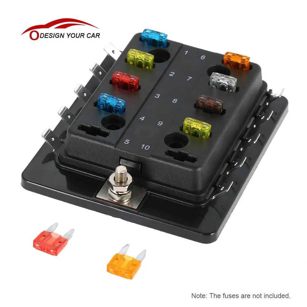 10 Way Mini Blade Fuse Box Holder APM ATM 5A 10A 25A for Car Boat Marine