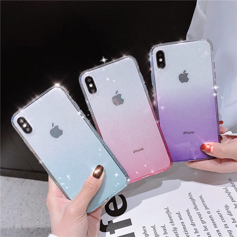 Модный чехол со стразами градиентный накладка с блестками для iPhone X XR Xs Max