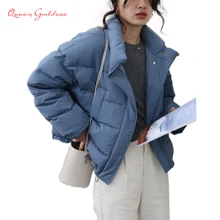 Г. Весенне-осенняя популярная Повседневная Свободная короткая куртка-пуховик на 90% утином пуху для молодых девушек верхняя одежда со стоячим воротником