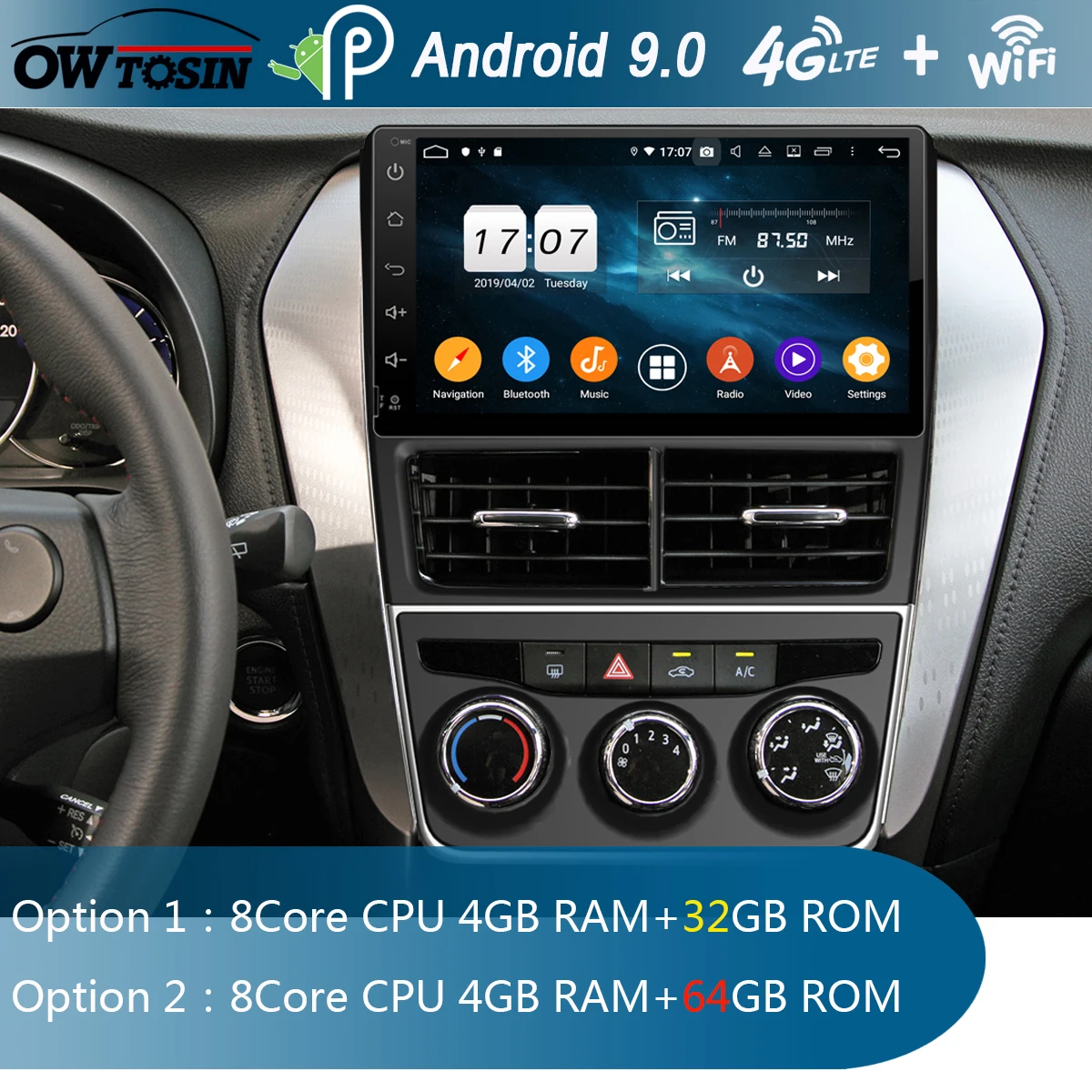 Best 9" IPS 8Core 4G+64G Android 9.0 Car DVD Multimedia Player GPS Radio For Toyota Yaris Vios 2017 2018 2019 DSP CarPlay Parrot BT 1