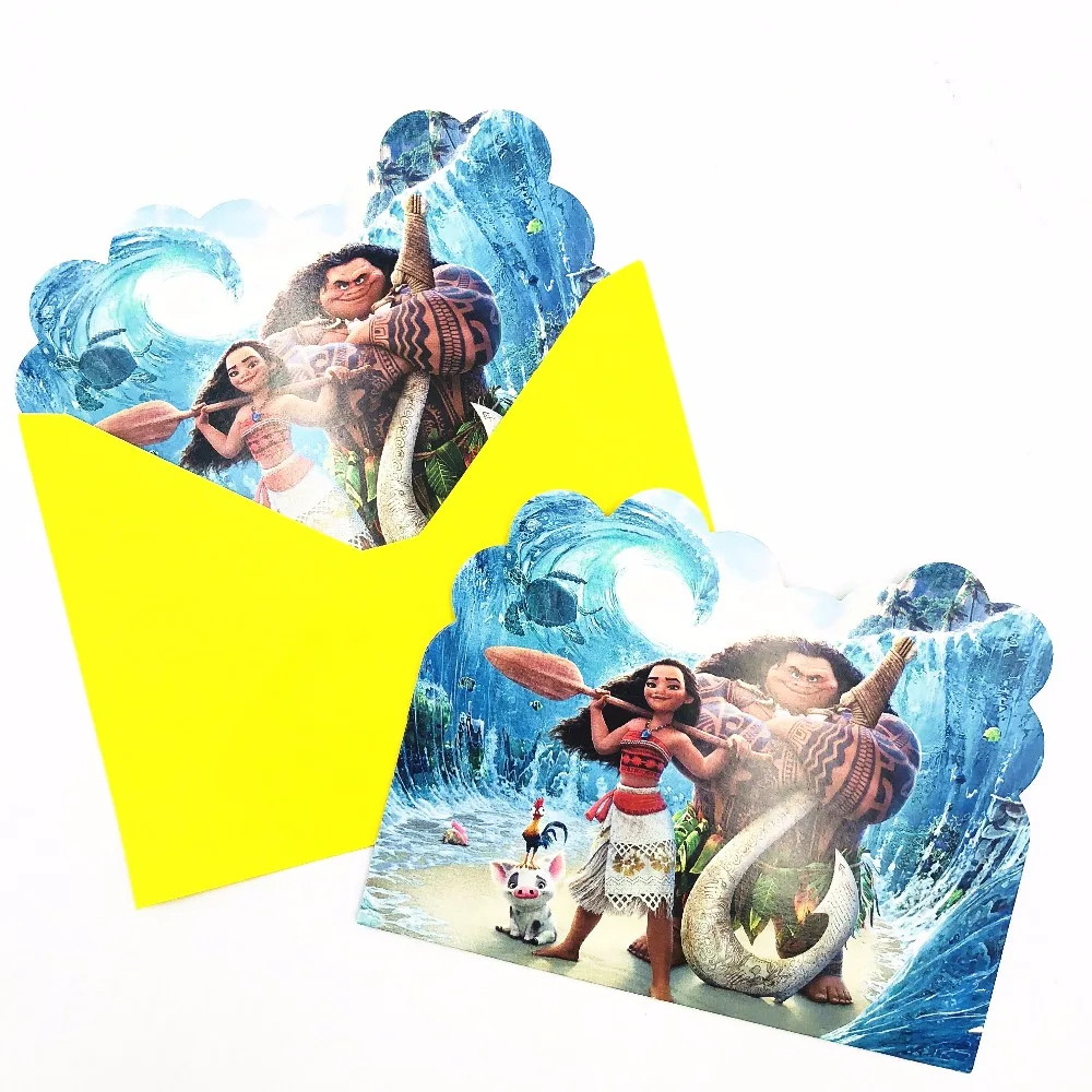  6pcs/set Moana Party Supplies Invitation Cards Party For Kids Birthday Decoration Baby Shower Party - 32966178515