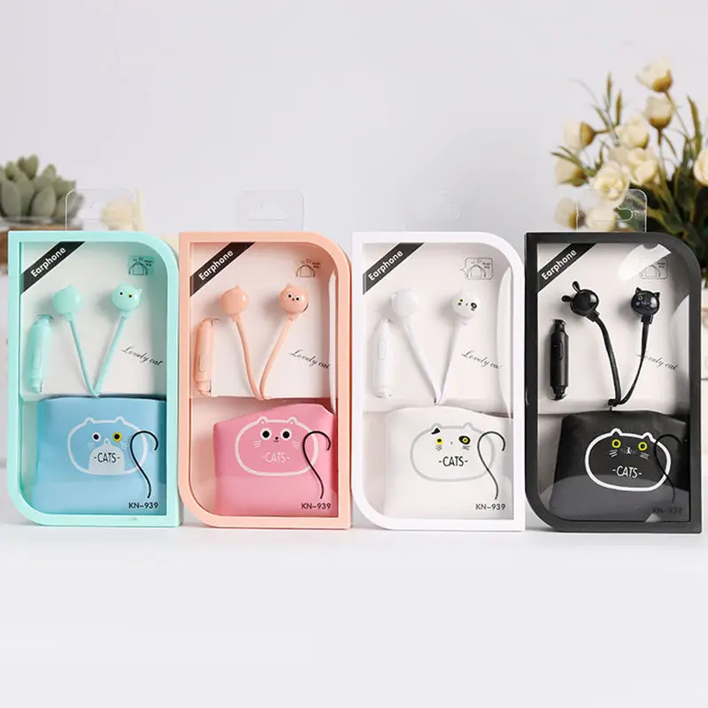 

CHICLITS Cute Cartoon Cat Earphones Colorful In-ear 3.5mm Dual Dynamic Earbuds Storage Bag Mic For Phone Girl Kids Children Gift