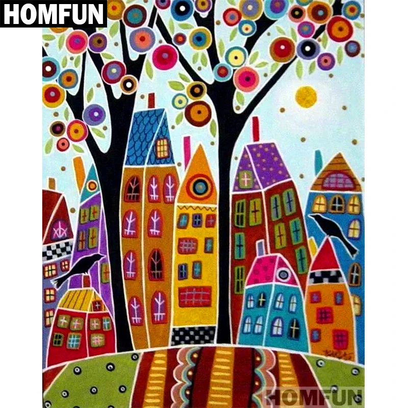 

HOMFUN Full Square/Round Drill 5D DIY Diamond Painting "Abstract tree houses" Embroidery Cross Stitch 5D Home Decor A01299