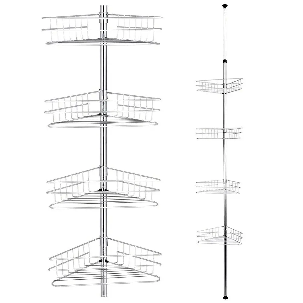 

4 Tier Metal Shower Corner Pole Caddy Shelf Rack Bathroom Bath Storage Organizer