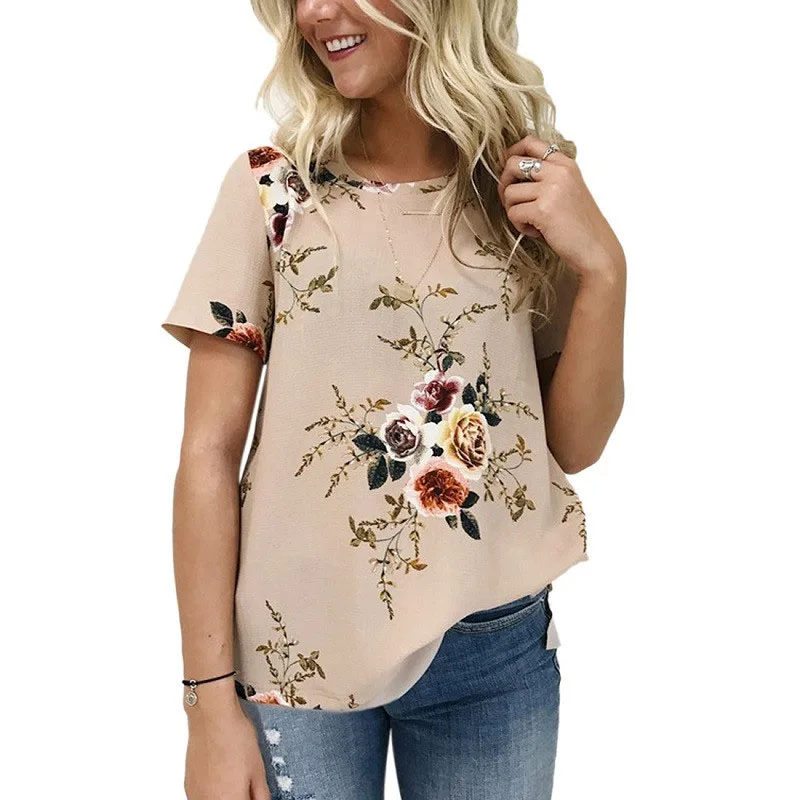 

Women Summer Print Blouses 2017 Short Sleeve Blusas Casual Harajuku Chiffon Tee Shirts Femme Boho Tee Tops Poleras De Mujer