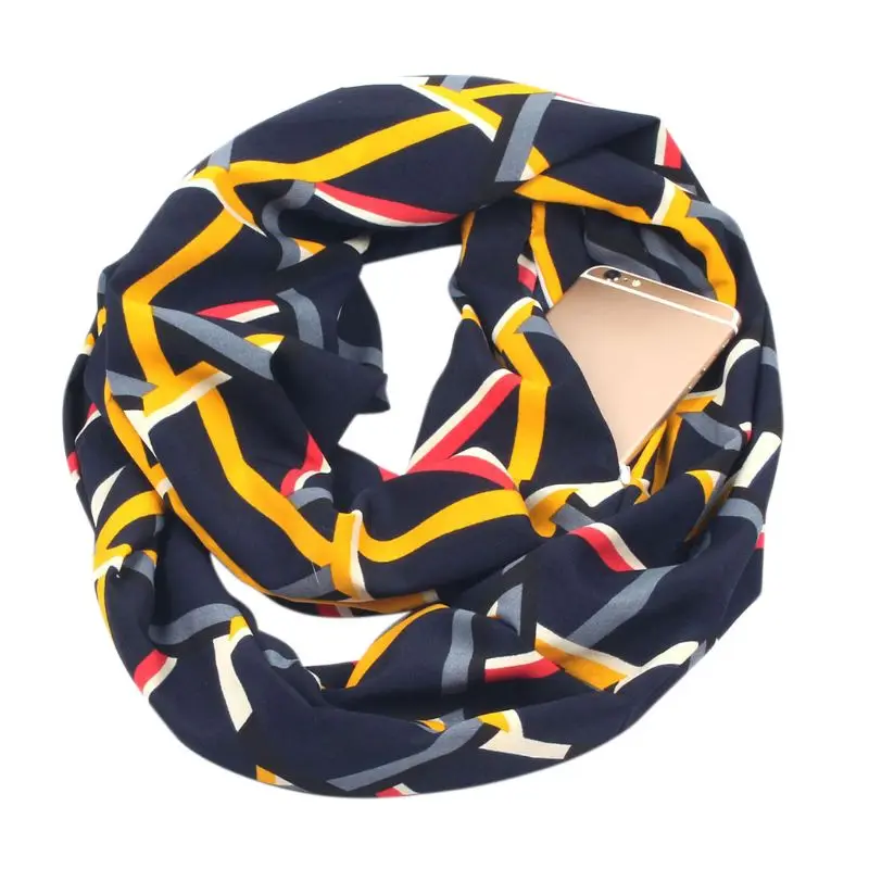 Женский двухслойный потайной карман на молнии бесконечный петлевой шарф бохо стиль Цветочный геометрический полосатый принт контрастный цвет W - Цвет: 10