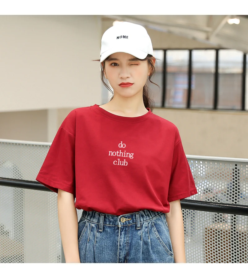 do nothing club Letters Print Tshirt Women Harajuku Short Sleeve Cotton Casual Funny T Shirt Streetwear Hipster Tumblr Tops Tees (5)