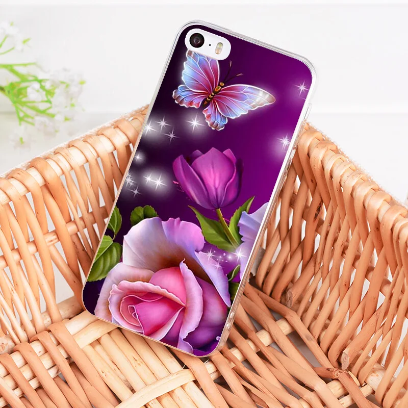Чехол Yinuoda для телефона с красной бабочкой и белыми розами iPhone 8 7 6 6S Plus 5S SE 11 Pro XR XS