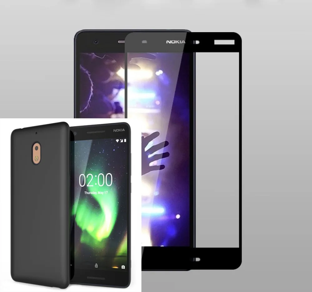 

For Nokia 2 2018 Case Full Tempered Glass with Matte Soft Case for Nokia 2.1 TA-1080 TA-1084 A-1086 TA-1092 TA-1093