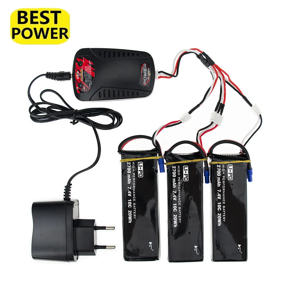 

Hubsan H501S X4 RC battery 7.4V 2700mAh 10C lipo 3pcs with 7.4V charger for Hubsan H501C Quadcopter Airplane drone Spare Parts