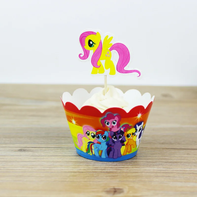 

24pcs/set Pony Paulie Cake Topper Cupcake Wrappers Anniversary Baby Shower Birthday Party Decoration Girl Boy