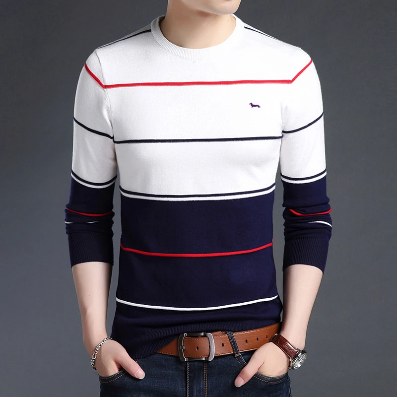 mens turtleneck New Spring Autumn Men Casual Harmont Sweater O-Neck Knitted Striped Pullovers Sweaters Men cotton blaine Thin Wool Sweater mens roll neck jumper