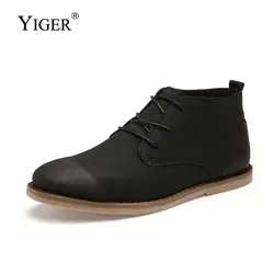 YIGER/Новые мужские ботильоны, Мужская рабочая обувь, осенне-зимние ботинки челси на шнуровке, мужские кожаные теплые ботинки на шнуровке с