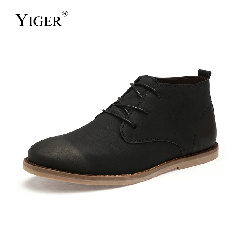 

YIGER New Men Ankle Boots Man Tooling shoes Autumn/Winter Lace-up Chelsea Boots Man Leather Warm with fur Martins boots 0192