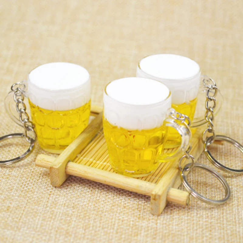 Qevila Hot Women Men Resin Beer Cups Simulation Food Handicraft Key Chain For Car Bag Key Rings Pendant Jewelr (5)
