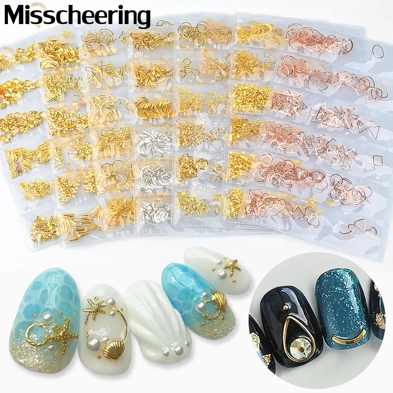 

1Pack Gold Silver Mixed Hollow Metal Frame 3D Nail Art Decorations Ocean Seashell Metallic Studs Rivets DIY Manicure Accessories