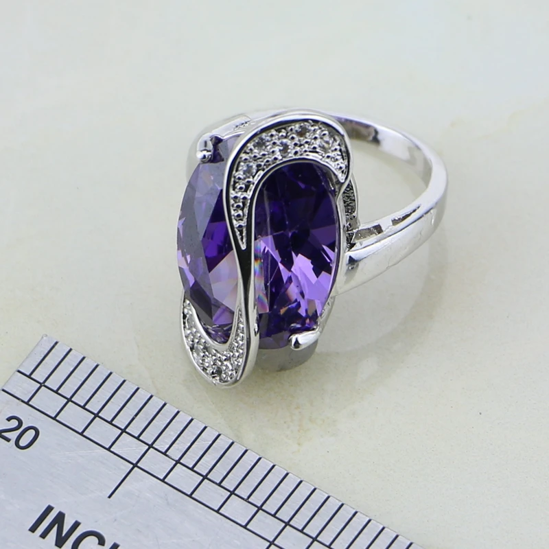 4 шт. фиолетовый кубический цирконий белый CZ 925 пробы серебряные Ювелирные наборы для женщин Свадебные серьги/кулон/ожерелье/браслет/кольцо