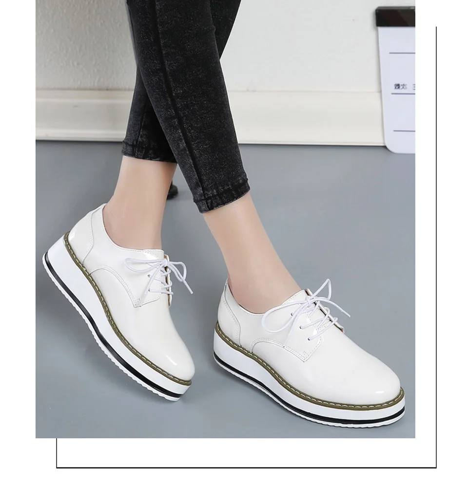 Spring Creeper Women Shoes Patent Leather Platform Shoes Women Flats Fashion Loafers Women Brogues Shoes Oxford Footwear