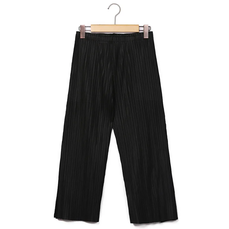 Changpleat 2018 новые осенние базовые женские комплекты miяк плиссированные Однотонные эластичные талии Сплит прямые брюки и футболки с длинными