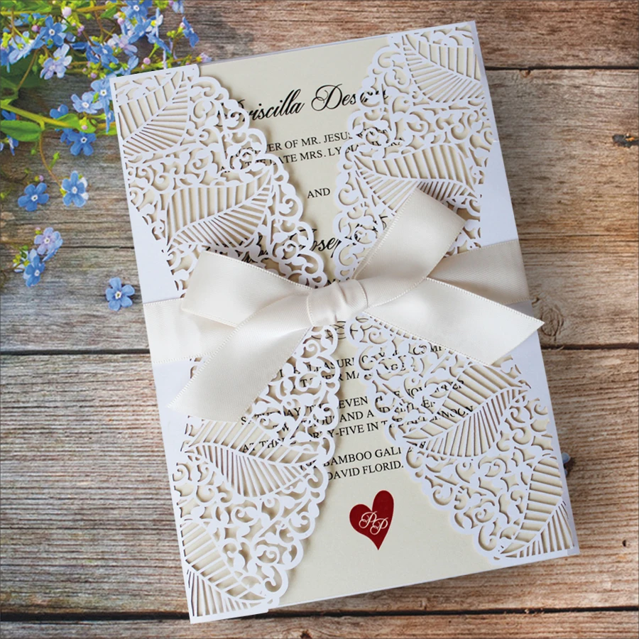 Laser cut Slide-in card wedding invitation 5x7 paper cut