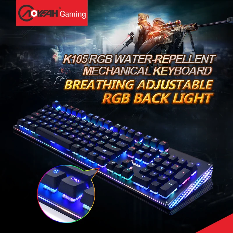 

AOYEAH Water Dust Proof Led Backlit Anti-ghosting USB rgb Gaming Mechanical Keyboard With Anti-fade Keycaps For Computer&gamer