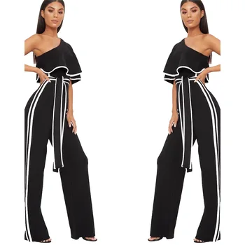 

Elegant Ruffles One Shoulder Sexy Summer Jumpsuit Wide Leg Pant Lace Up Rompers Womens Jumpsuit Party Club Overalls Bodysuit