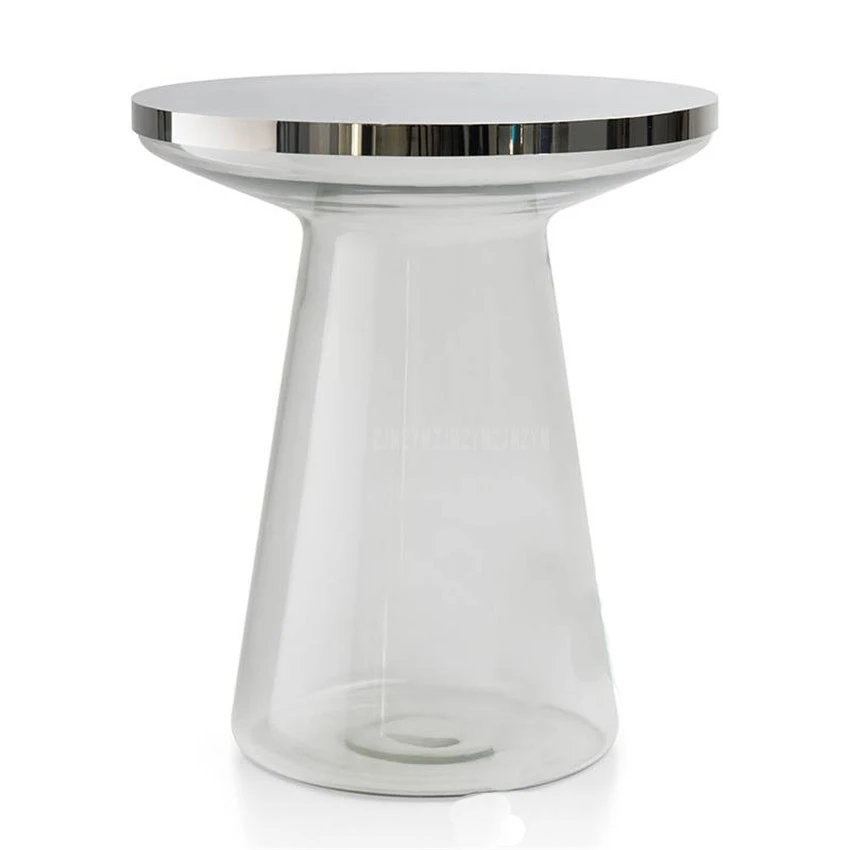 Nordic Round Tea Coffee Table Metal Top Glass Tube Leg Modern Minimalist Home Bedroom Small Sofa Side T Shape Bedside Table