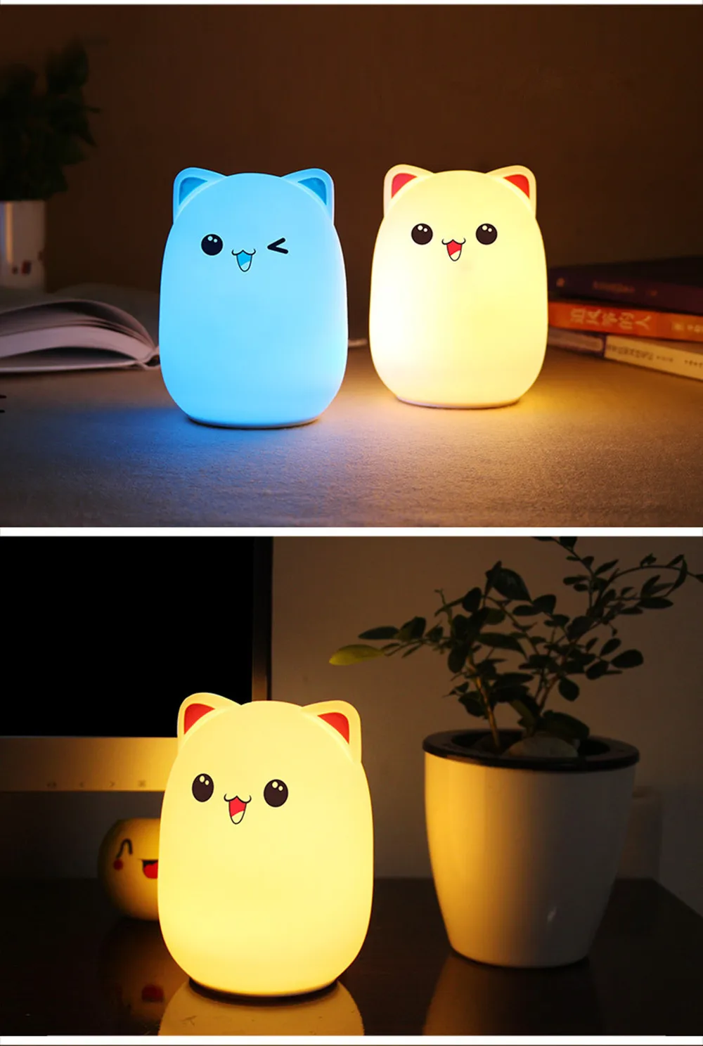 Сенсорный экран Сенсор цветное кошачье светодиодный Ночной светильник дистанционного Управление RGB силиконовые USB Перезаряжаемые Спальня ночники, подарок на Рождество, подарок для детей