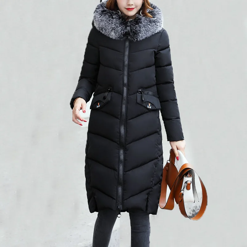 Jaquetas mulheres Novo 2017 mulheres de inverno de espessura Parkas longo casaco outwear ocasional Grande De Pele Com Capuz Quente Casacos Parkas