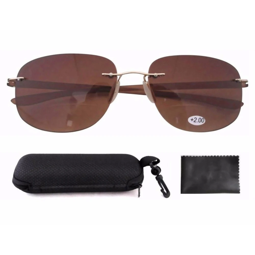 SR14001 Amber Patent Design Tint Sun Readers Rimless Bifocal Brown