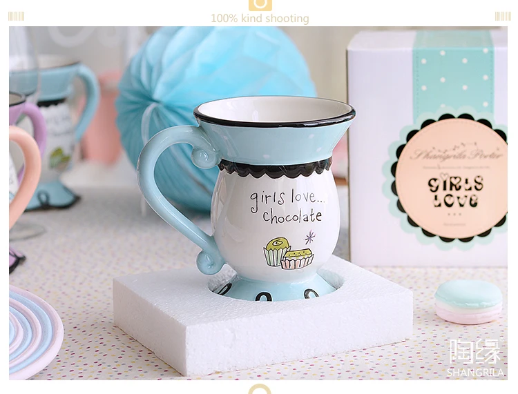 Креативная ручная роспись Милая керамика чашка короткая подглазурная краска тисненые кружки большой емкости Молоко Кофе подарочная упаковка для чашки