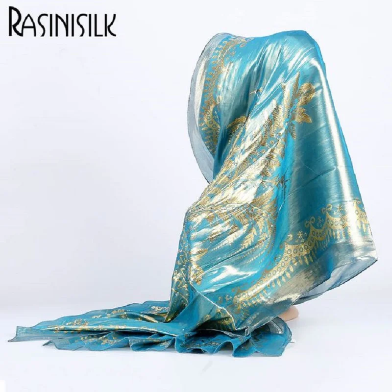 Блестящие женские декоративные шелковые шарфы, мусульманские хиджабы, тюрбан, изысканный принт, шаль, высокое качество, дизайнерский головной шарф