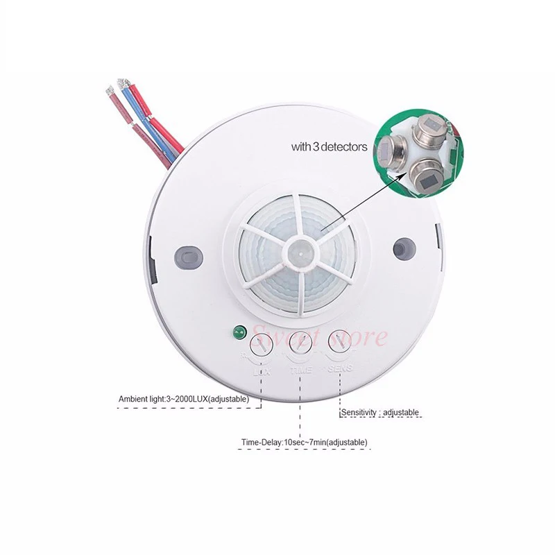 CMBetter 220V Energy-Saving 360 Degree PIR Infrared Motion Movement Sensor Detector Switch 3 Detectors High sensitivity 