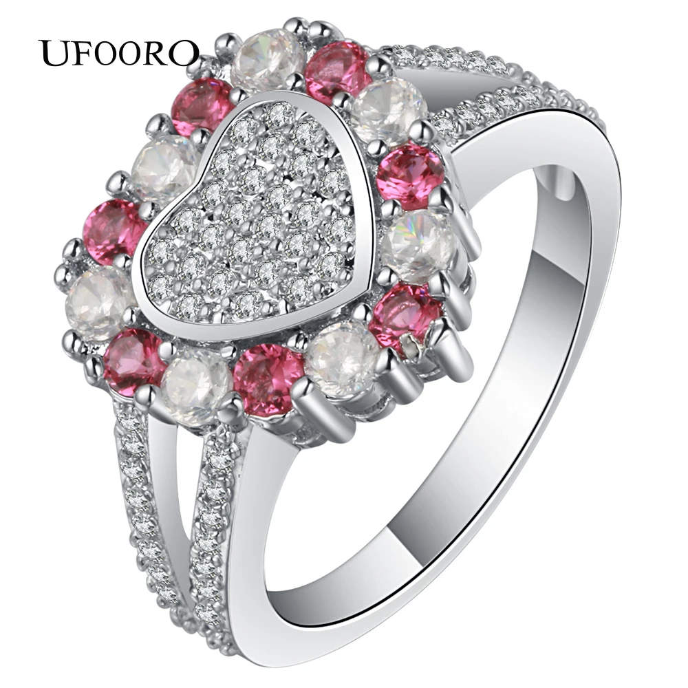 Spring Collection Silver color Sparkling Love Heart Ring Clear CZ Ring