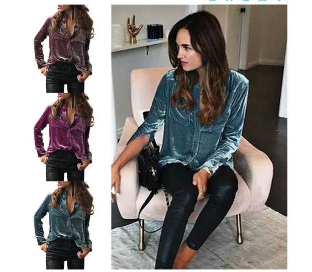 المرأة بلوزة قمم المخملية طويلة الأكمام طية صدر السترة قميص نسائي 2018 الخريف الشتاء جديد أزياء 6 اللون 4 حجم المخملية قميص المرأة بلوزة قمم المخملية طويلة الأكمام طية صدر السترة قميص نسائي 2018 الخريف الشتاء جديد أزياء 6 اللون 4 حجم المخملية قميص