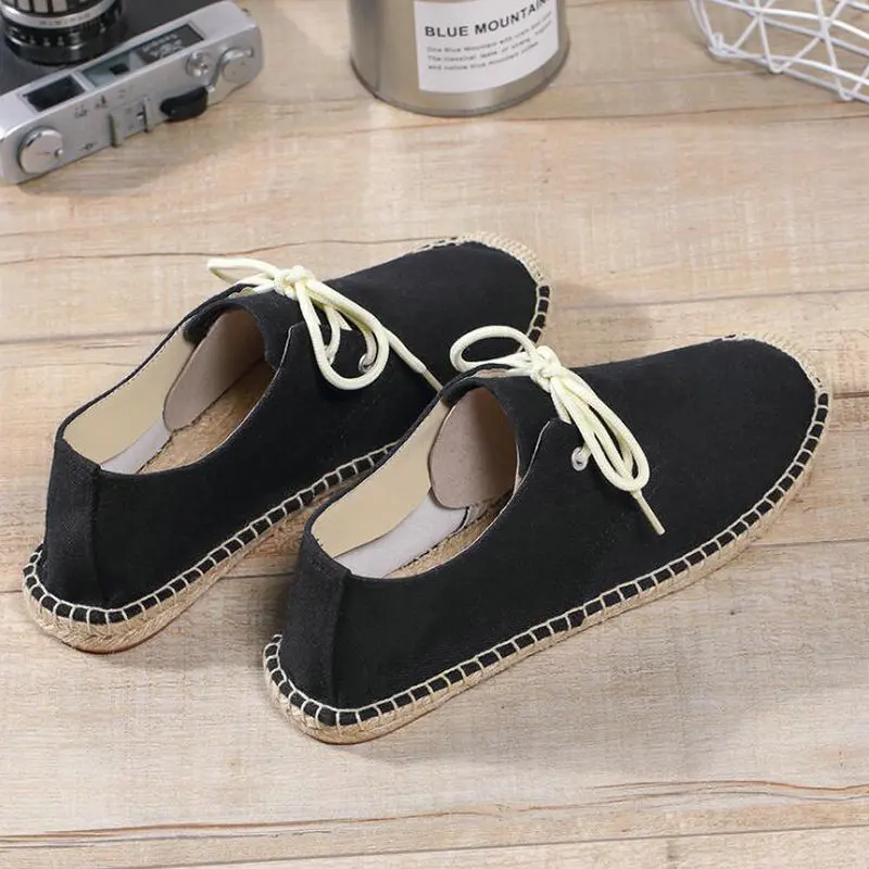 summer Black White Bule male casual Canvas Hemp Insole Fisherman Light Shoes Ethnic Style men Espadrille Flats Shoes II-08z