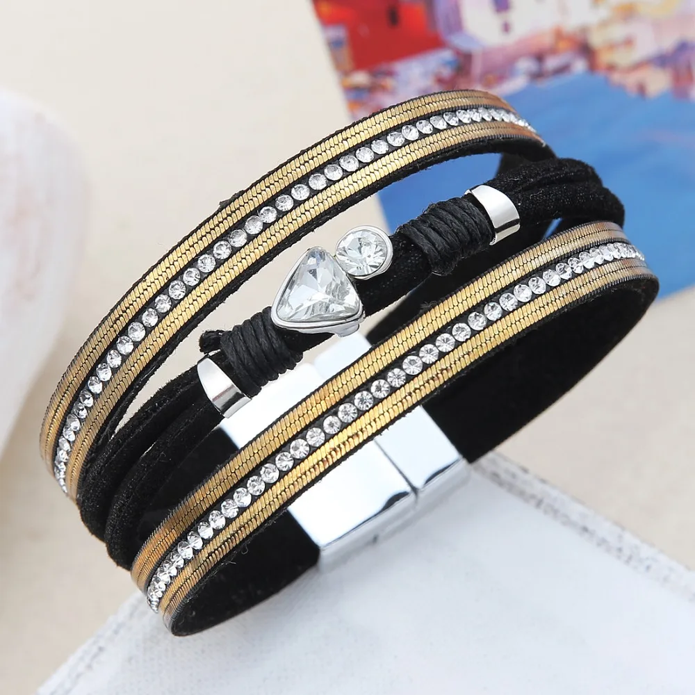 ZOSHI кожаные браслеты для женщин, модные браслеты и браслеты, Элегантные Многослойные браслеты с широкими кристаллами и бусинами, ювелирные изделия
